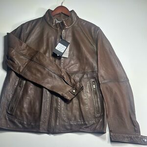 Massimo Dutti Genuine Leather Jacket Brown XL Nappa Slim Euro Moto